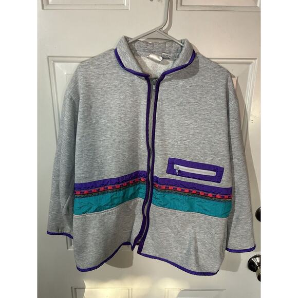 White Stag Tops - Vintage 80s 90s 1/2 Zip color block Polo sweatshirt Aqua Purple Small